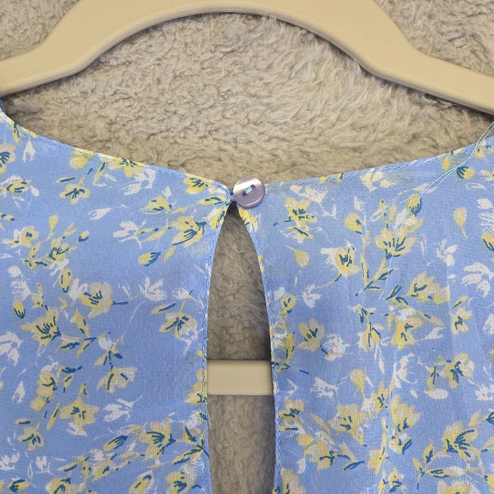 Japna Dress Womens S Blue Tiered Floral Boho Coastal Milkmaid Cottagecore Dainty - Picture 7 of 16